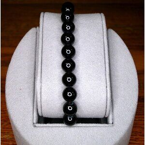 Black Glass Beaded Bracelet Size 6.5 Stretchy Design